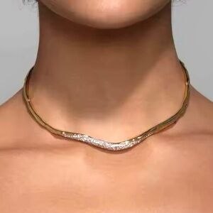 Skinny Collar Necklace Crystal Pavé Gold Solanales Alexis Bittar STYLE S11